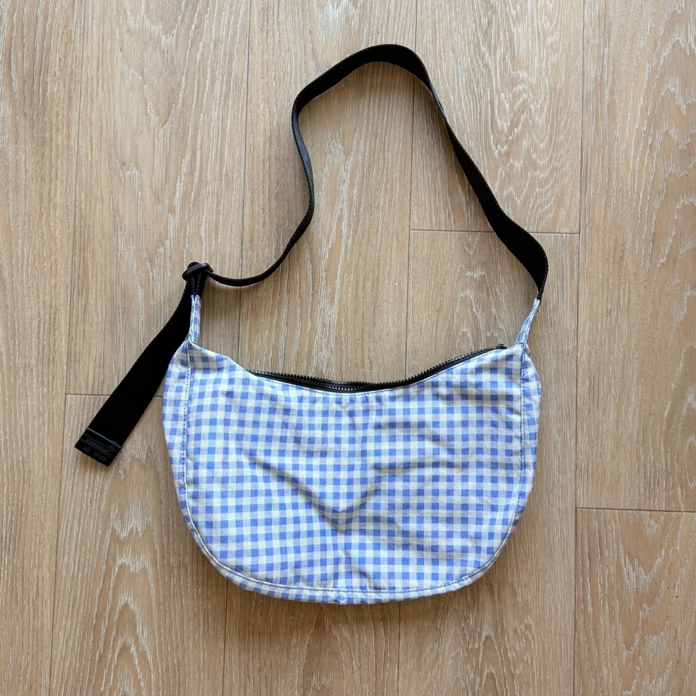 BAGGU UO Exclusive Gingham Medium Nylon Crescent Bag